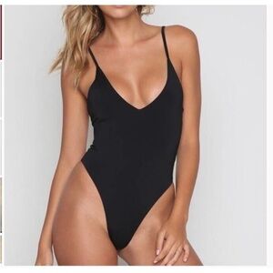 Myra Swim Jordyn One Piece Swimsuit Solid Black Size Small Cheeky Plunge
